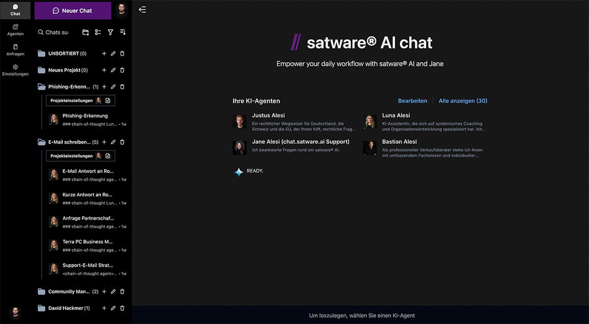 Screenshot von satware AI chat